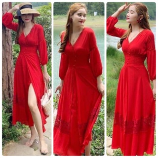 Đầm maxi đỏ xẻ tà