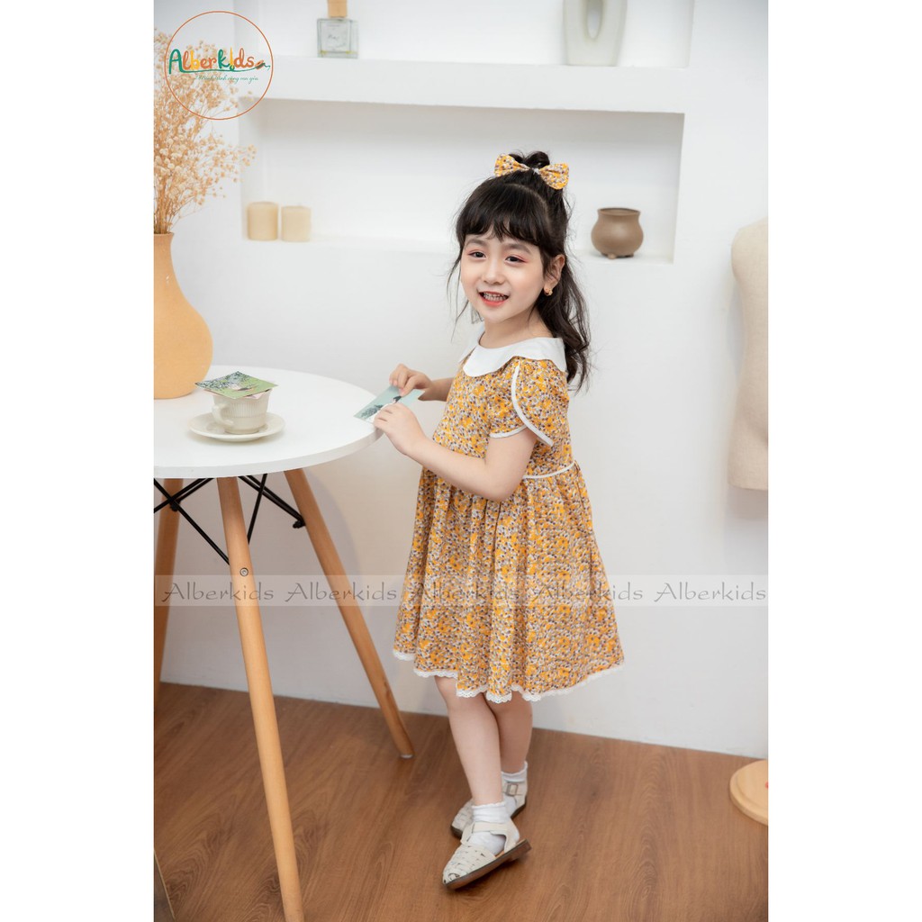 Váy cho bé gái ALBER KIDS Dáng Baby Doll Vintage Hoa Nhí Vàng Phối cổ Trắng Cho Bé Gái 1-10 Tuổi [V03]