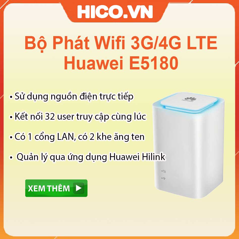 Bộ Phát Wifi 3G/4G LTE Huawei E5180 Cube 150Mbps - Có Cổng Lan – Hỗ Trợ 32 Thiết Bị Kết Nối