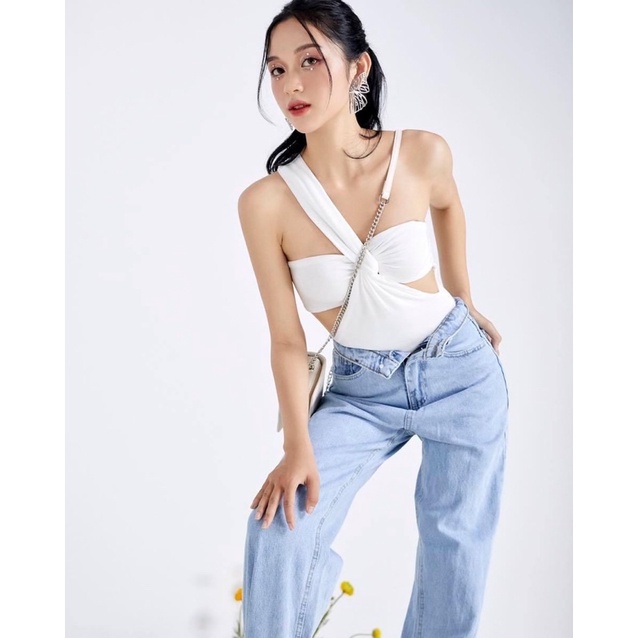 LALLA - Body suit chéo dây có mút ngực nữ