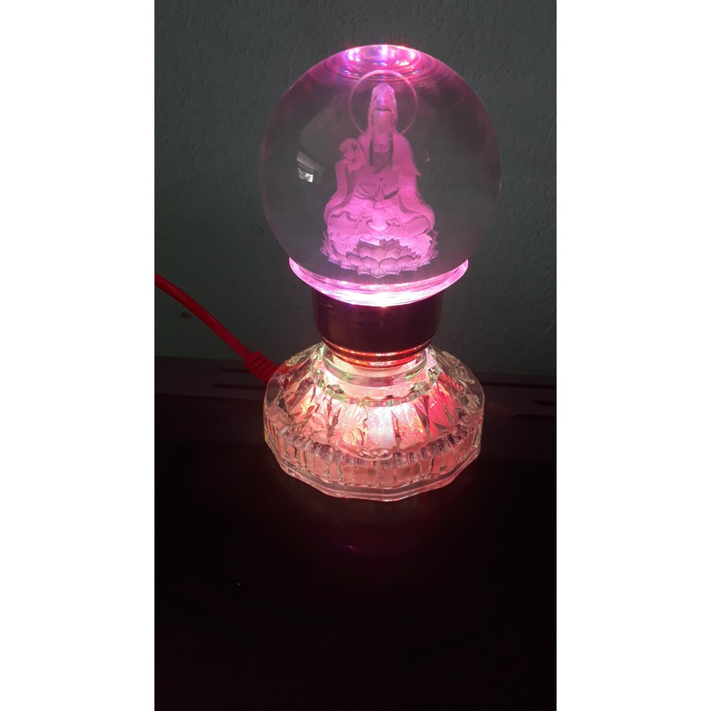 Đèn thờ pha lê 3D có hình phật trong quả cầu