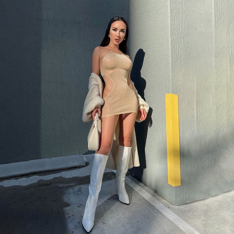 Đầm Mini Ôm Eo Đính Kim Tuyến Lấp Lánh Gợi Cảm Cho Nữ