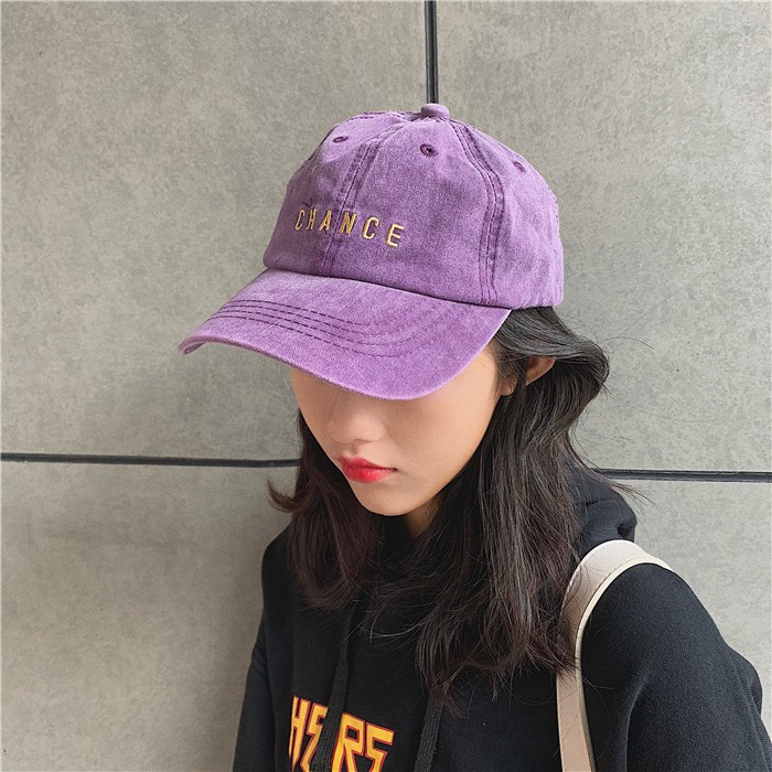 Mũ lưỡi trai mềm thêu chữ màu tím phong cách cao bồi Hàn Quốc thời trang xuân hè dành cho nam và nữ