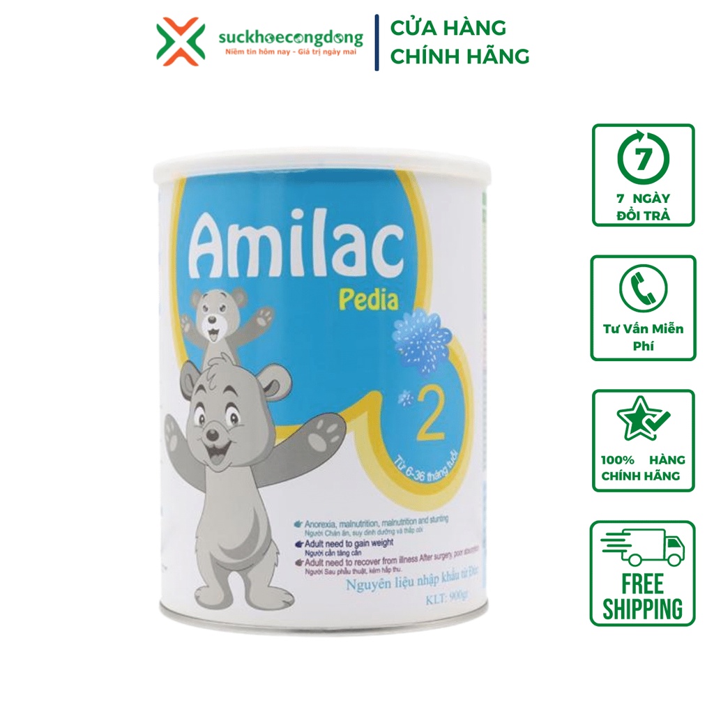 Sữa Amilac Pedia 2 (900g) Bổ sung canxi, chất dinh dưỡng thay thế bữa ăn phụ dành cho trẻ nhỏ