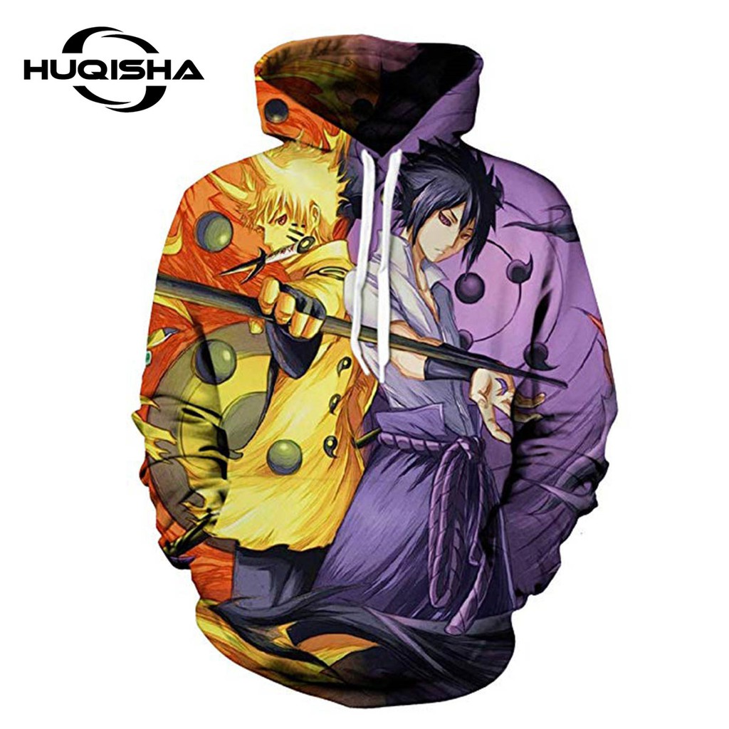 Áo hoodie HUQISHA cổ dây rút in họa tiết Naruto Akatsuki anime thời trang mới dành cho nam