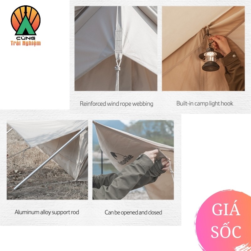 Bộ Lều Dã Ngoại Cắm Trại Cotton Thiết Kế Hình Chữ A Glamping Extend 4.8 NatureHike Chống Nắng NH20ZP011