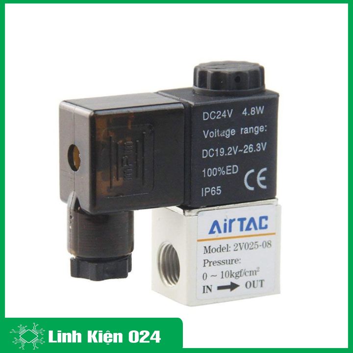 Van điện từ khí nén 2V025-08 AIRTAC 2 cửa 2 vị trí (2/2) cuộn coil 24V, 220V