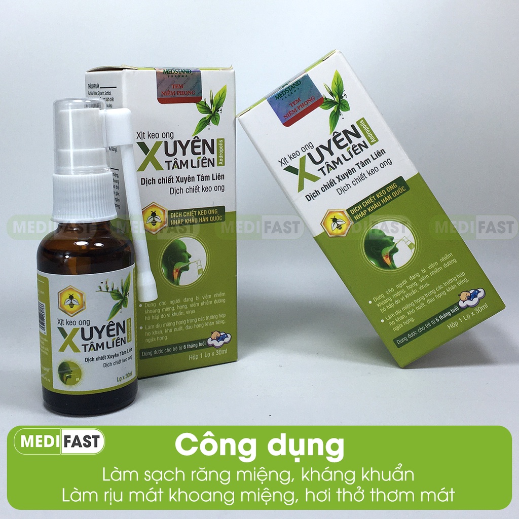 Xịt họng từ keo ong - Lọ 30ml - xuyên tâm liên cho bé từ 6 tháng, hỗ trợ giảm ho, nhiệt miệng cho trẻ từ thảo dược