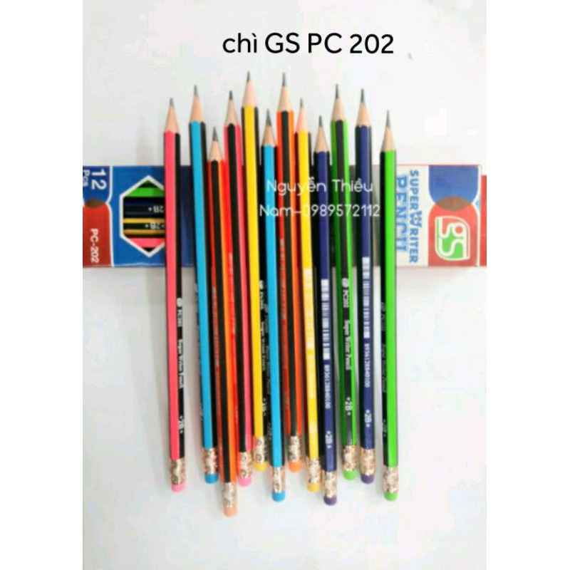 Hộp 12 cái bút chì 2B có tẩy GS. PC 201-202-203