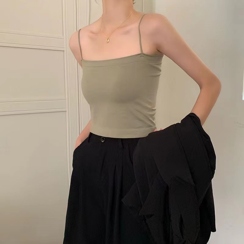 Áo 2 Dây Cotton Eva Bra Croptop Sợi Bún Đệm Nâng Ngực Dáng Ôm Thoáng Mát GB9998