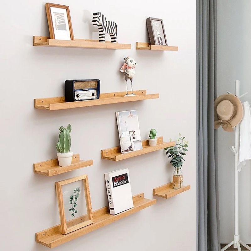 Kệ gỗ treo tường trang trí phòng ngủ để đồ lưu niệm mỹ phẩm giá sách cây cảnh mini