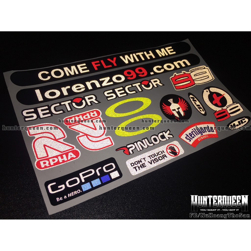 Hình dán logo LORENZO 99 RPHA phản quang [20x12.3cm]. Decal sticker chống nước, tem dán nón bảo hiểm fullface