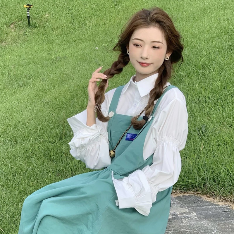 Set đầm yếm form rộng và áo sơ mi dài tay thời trang dành cho nữ (có bán lẻ)