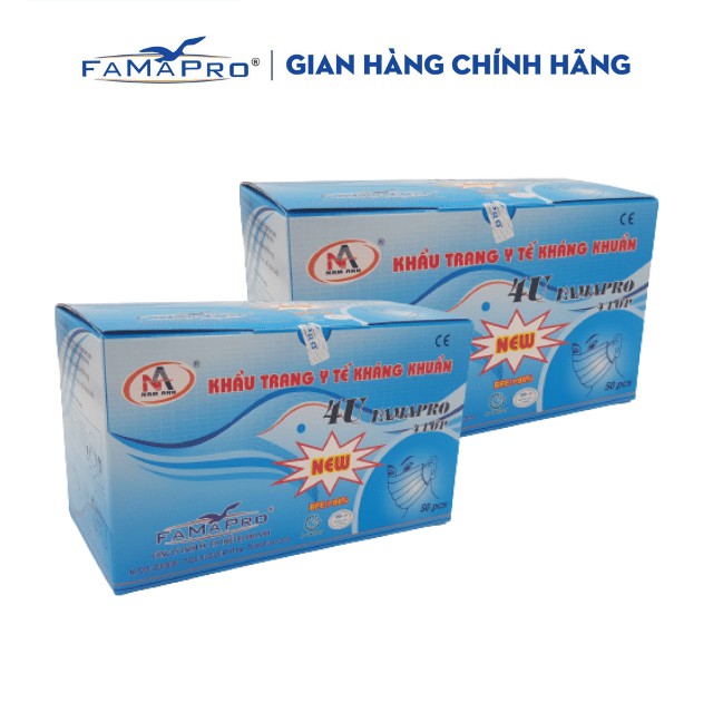 [HỘP-50 CÁI] COMBO 2 HỘP Khẩu trang y tế 4 lớp kháng khuẩn Famapro 4U