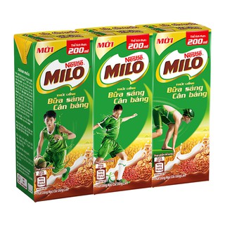 Sữa hút milo bữa sáng cân bằng 3 hộp X 200ml