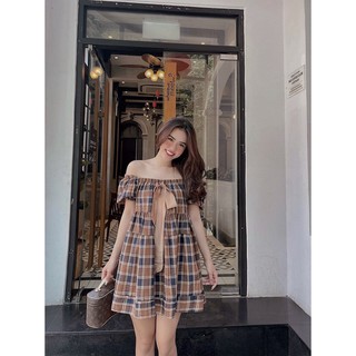 Đầm Váy xòe trễ vai có nơ phía trước
