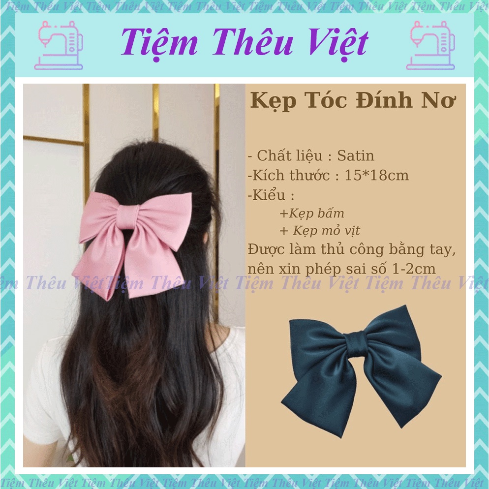 Kẹp Tóc Đính Nơ Tiểu Thư Tiệm Thêu Việt Cặp Tóc Hàn Quốc