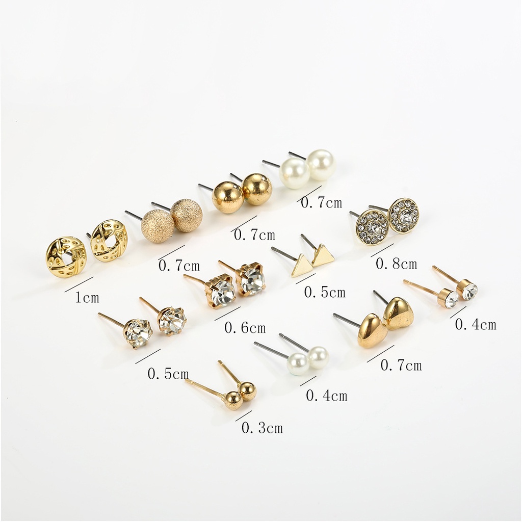 Set 12 Đôi Bông Tai Đính Đá Thời Trang Cho Nữ
