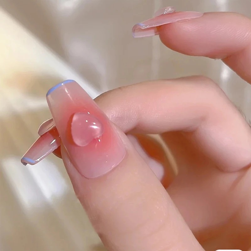 Miếng Dán Trang Trí Móng Tay Trong Suốt Không Phai Màu Hình Trái Tim Phẳng