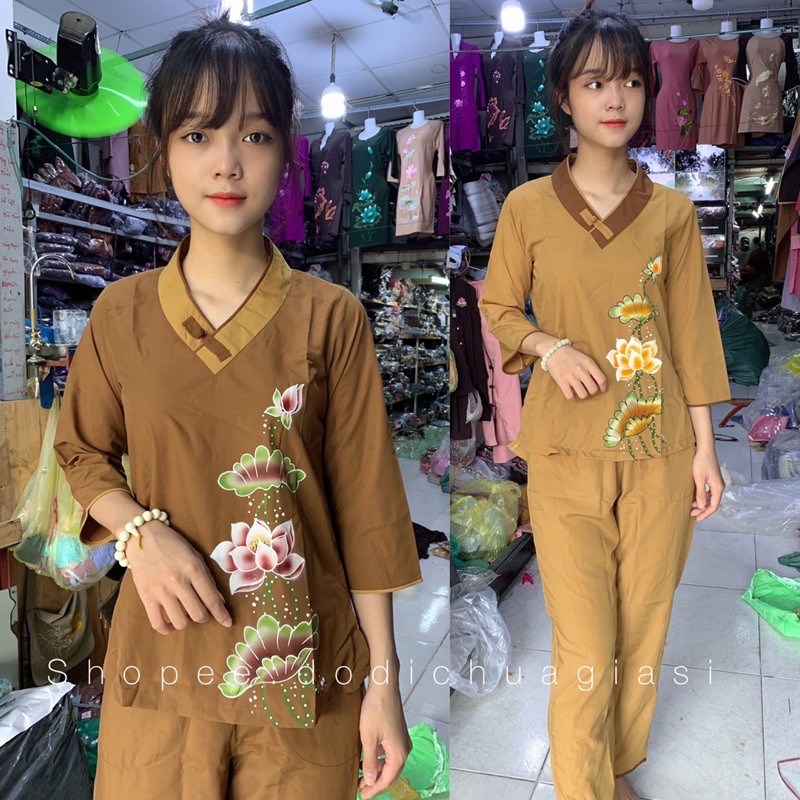 Đồ Lam Đi Chùa # Tim Bầu Hoa In # Đồ Bộ Nữ # Quần Áo