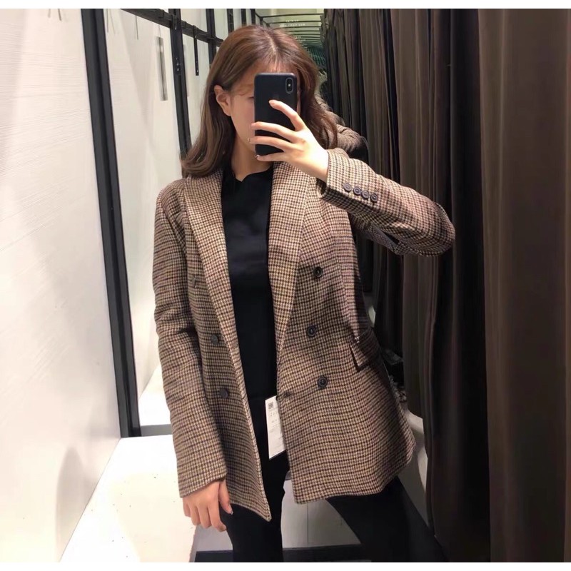 Áo vest blazer dạ kẻ