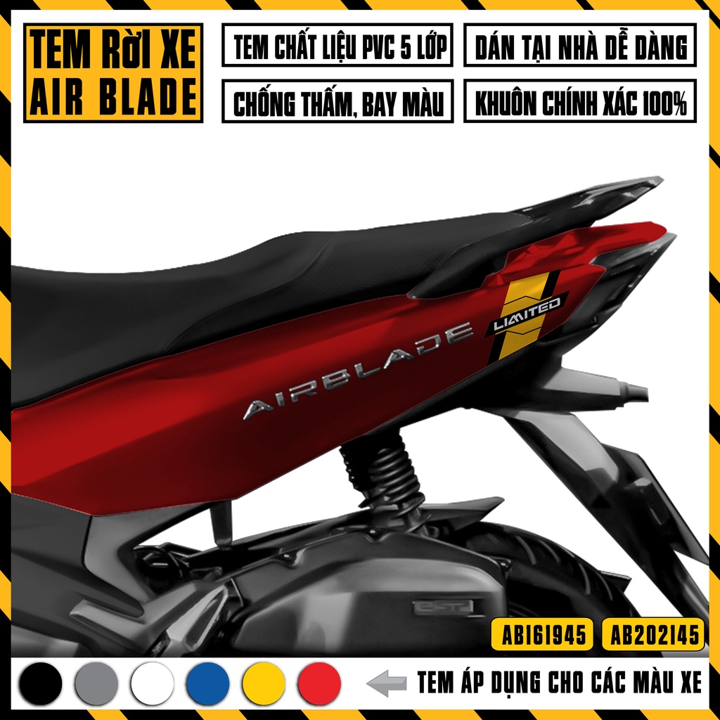 Tem AirBlade AB Thiết Kế Limited | AB45 | Decal Dán Xe Máy Air Blade 2016 2019 2020 2021 2022 Đỏ Đen Trắng Vàng Xanh ...