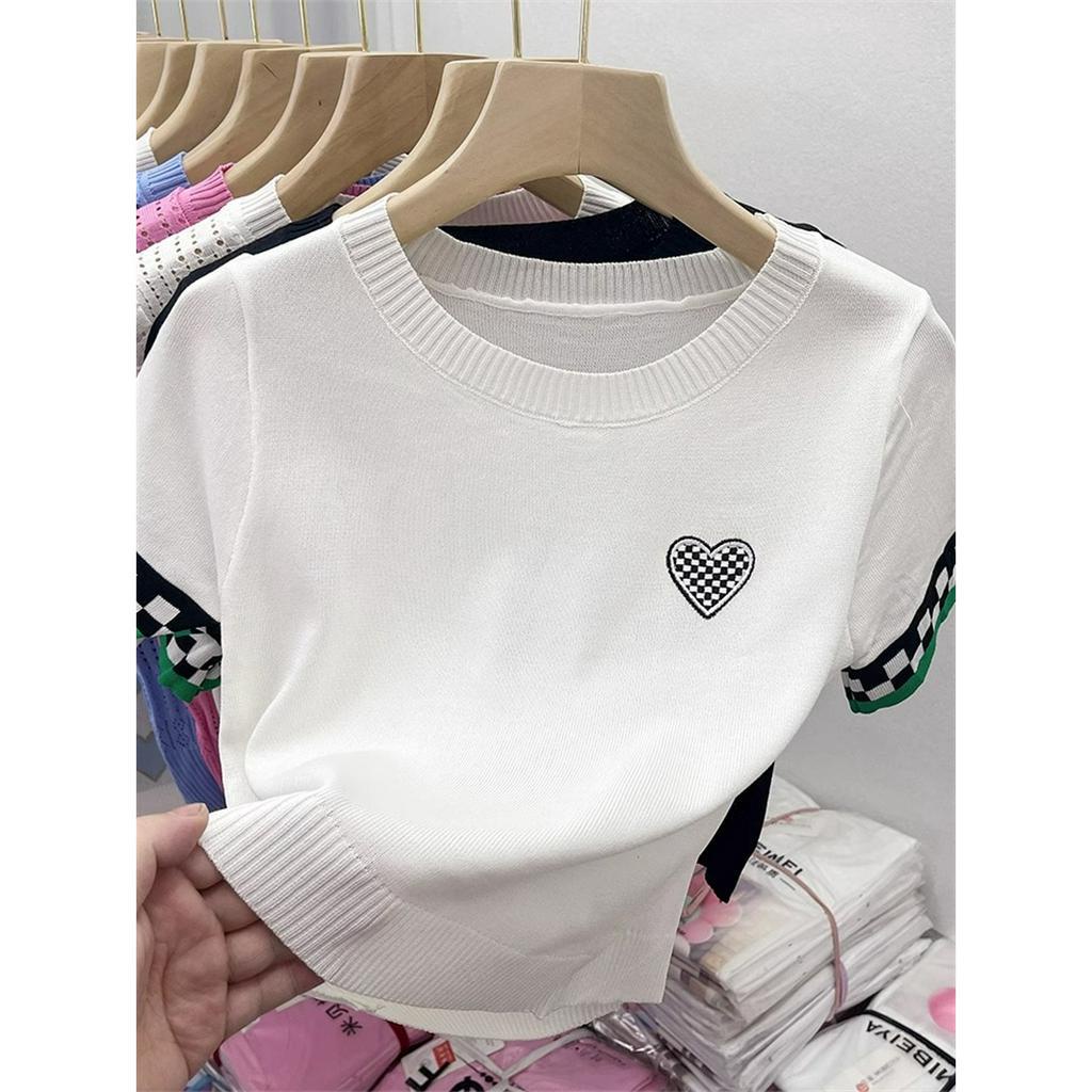 Áo Thun Tay Ngắn Cổ Tròn In Họa Tiết Kẻ Ô Thời Trang Cho Nữ