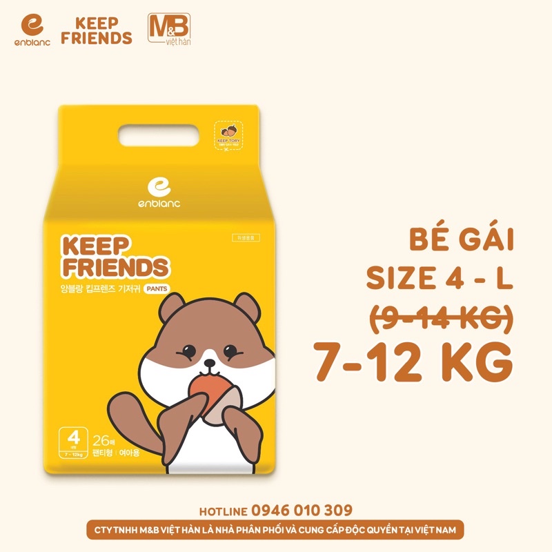 Tã bỉm enblanc keep friend, tã bỉm keep friends nội địa Hàn quốc- mẫu mới 2020 đủ size dán/quần S40,M32,L28,XL24