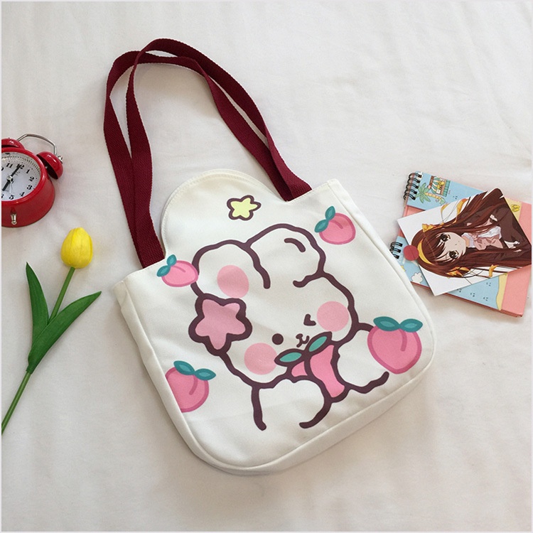 Túi Xách Vải Canvas Cỡ Lớn In Họa Tiết Thỏ Hoạt Hình Phong Cách Nhật Hàn Cho Nữ