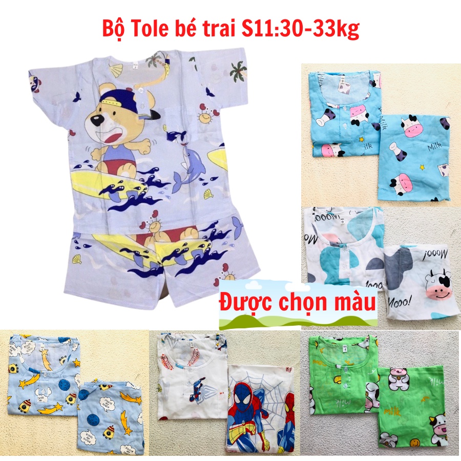 [S11:30-33kg][Được chọn màu] Bộ tole cộc tay bé trai, quần áo mặc hè ,Bộ lanh 2 da loại 1 mềm, mịn, thoáng mát