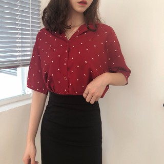 ÁO SƠ MI CỔ VEST CHẤM BI