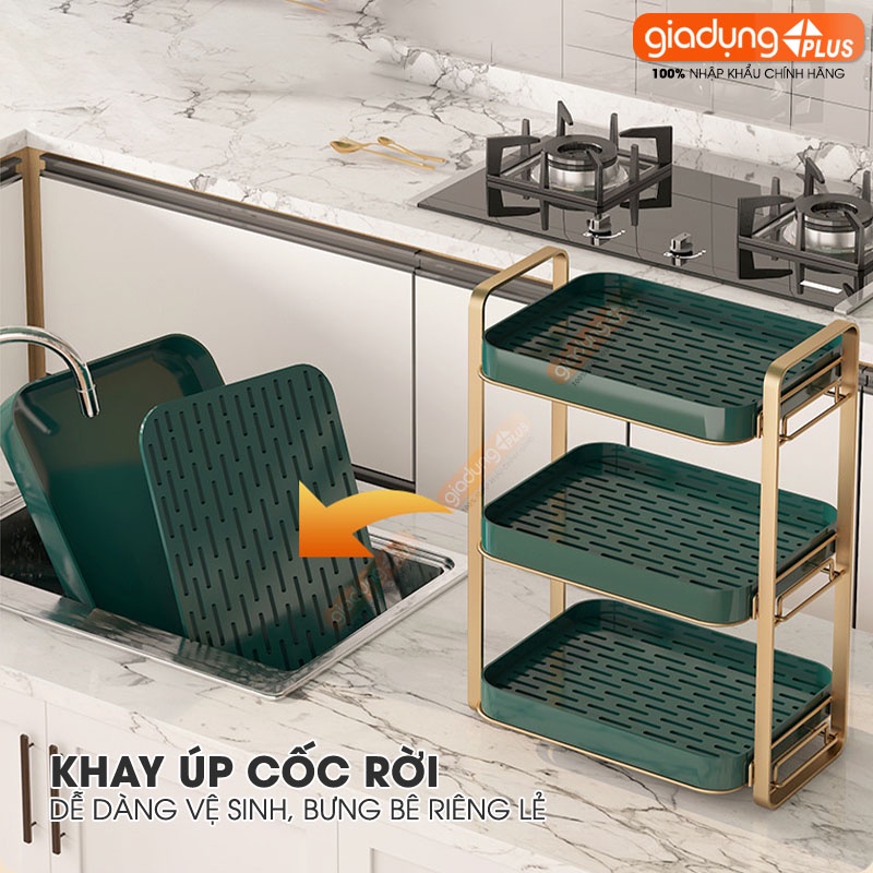 Kệ kèm khay nhựa cao cấp phong cách sang trọng úp ly cốc, chén, khay trà có rảnh thoát nước phong cách Bắc Âu