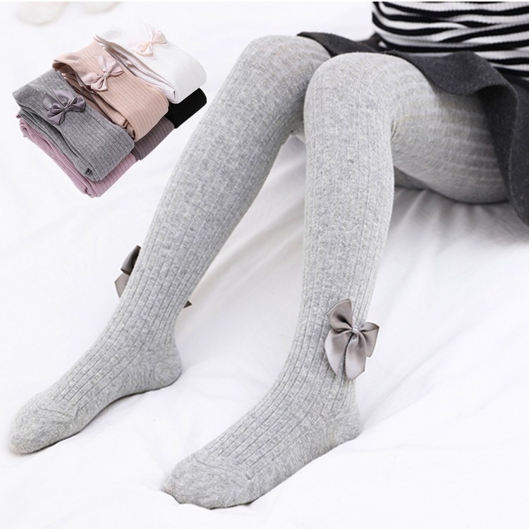 Quần Tất Cotton Dệt Kim Đính Nơ Cho Bé Gái 0-8 Tuổi
