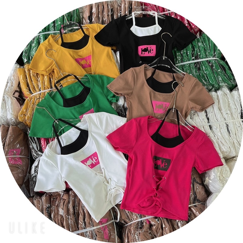 Áo thun body nữ Croptop tay ngắn kiểu yếm rút dây phía trước