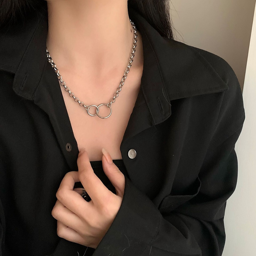 Vòng choker dây xích tròn ngắn chất liệu thép titan phong cách punk