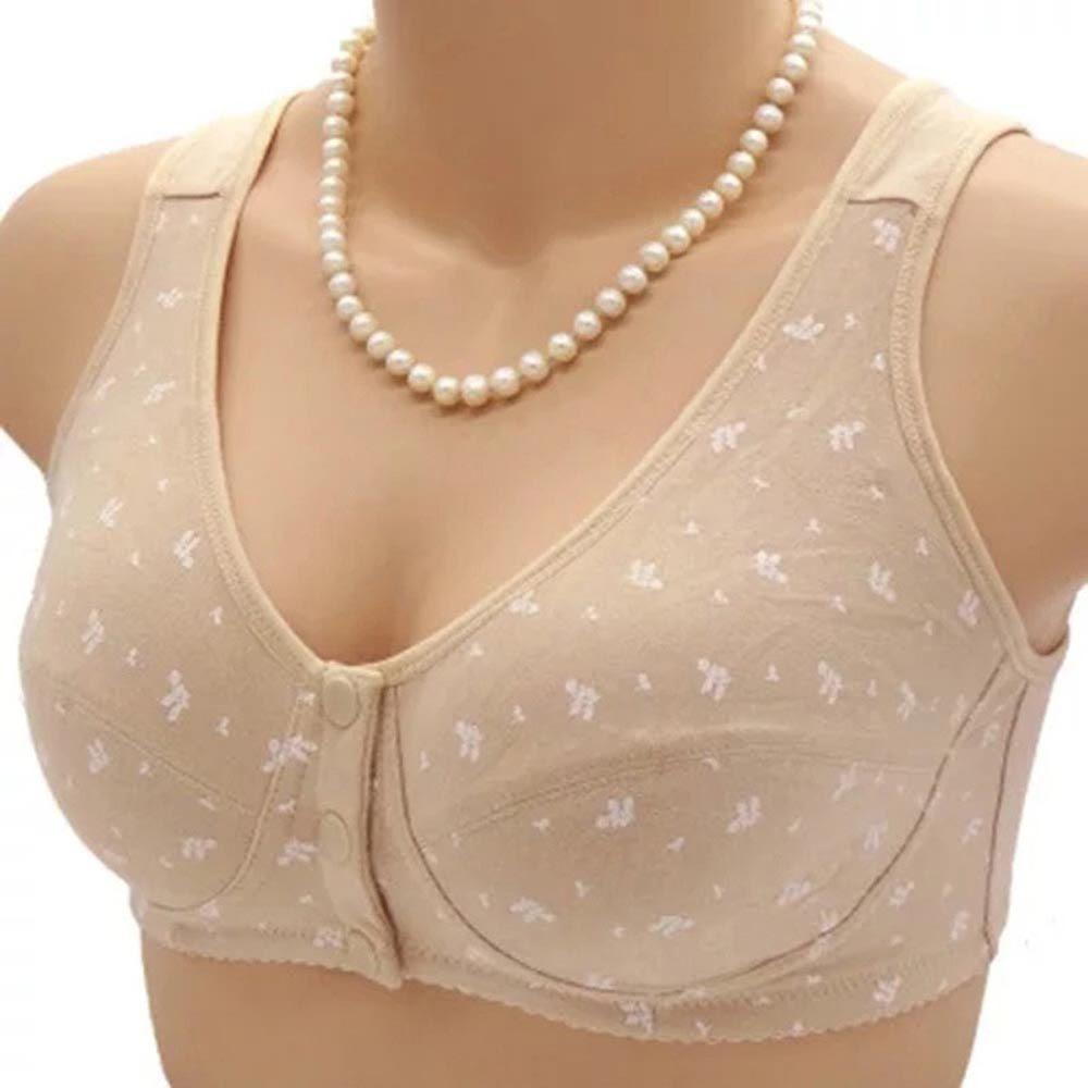 Lilyes Áo Ngực Cotton Không Gọng Cúp Lớn Họa Tiết Hoa Thoáng Khí Dành Cho Phụ Nữ Lớn Tuổi