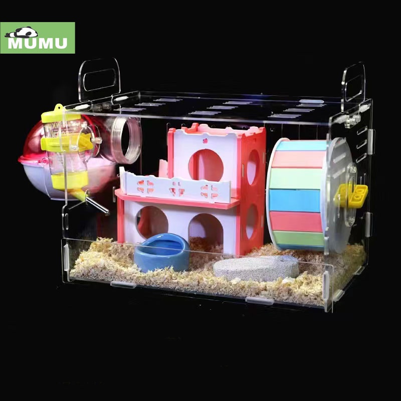 Lồng hamster dễ thương phụ kiện nội thất sang đầy đủ tầng full đồ như ảnh Lồng chuột acrylic 2 lớp tích hợp lồng mica lồng chuột đầy đủ kích thước hộp đựng thú cưng Hộp mica lồng chuột siêu nhẹ mica lồng chuột trong nhà