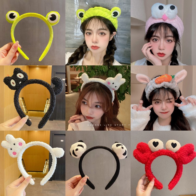 Băng Đô Cài Tóc Rửa Mặt Hình Thỏ / Cua / Ếch Nhồi Bông Dễ Thương