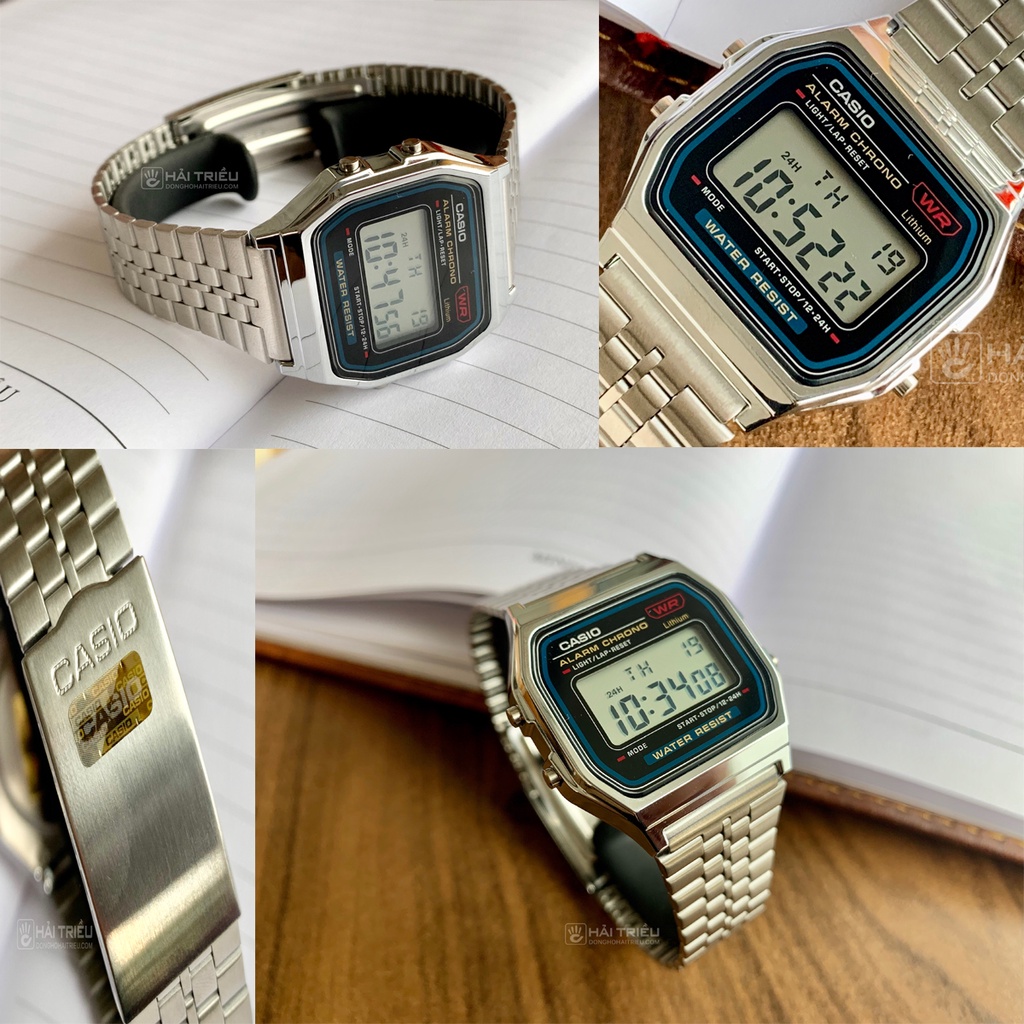 Đồng hồ nam nữ Casio điện tử A159WGEA-1DF dây kim loại chính hãng