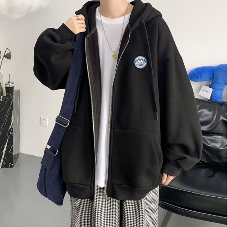 Áo Khoác dây kéo nam Có Nón Dáng Rộng Màu Trơn áo hoodie dây kéo Phối Khóa Kéo Đơn Giản Thời Trang Hàn Quốc áo khoác hoodie nam nữ