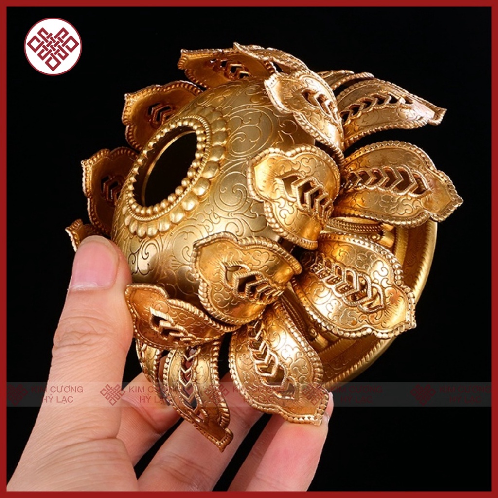 Đế Cắm Kinh Luân Cầm Tay  Hình Bông Sen 2 Tầng Bằng Đồng