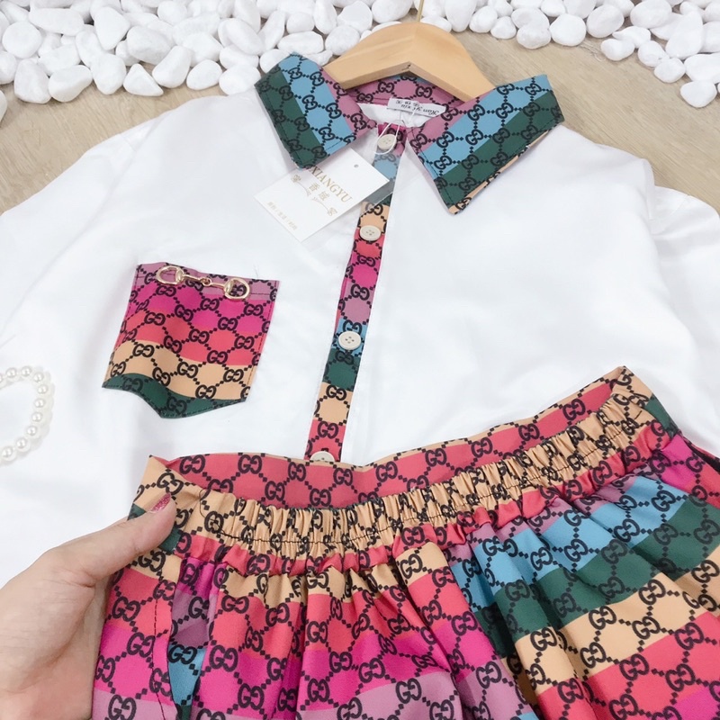 Set bộ sơ mi phối quần cầu vồng thô lụa nhiều màu