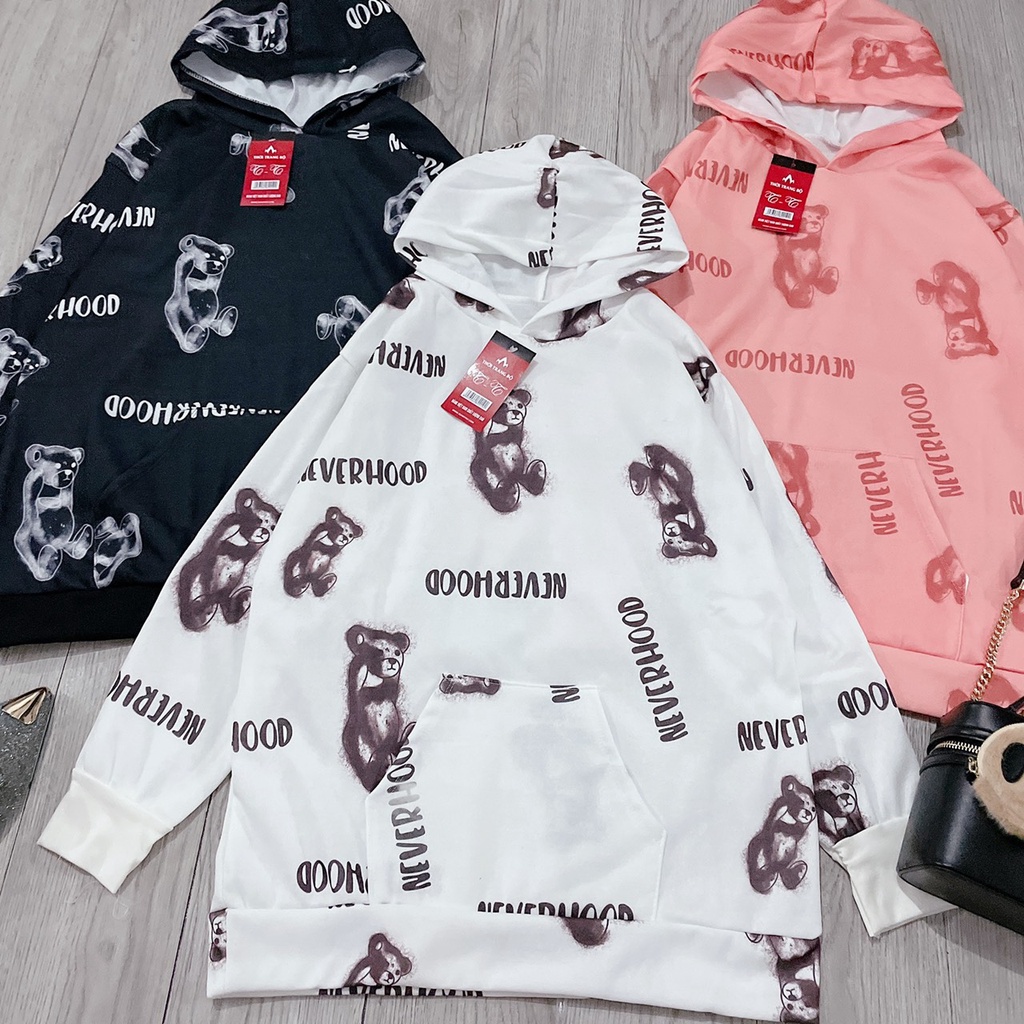 Áo Nỉ Sweater Bông Nữ Unisex  - Áo Hoodie Nữ Form Rộng Dài Tay Có Mũ Nón Túi Trước hình gấu HODI | BigBuy360 - bigbuy360.vn