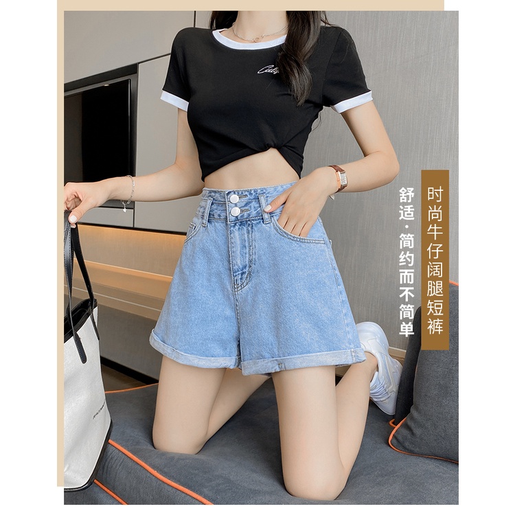 Quần Short Bò Nữ Hai Cúc Gấp Gấu TDSHOPNT Quần Shorts Jeans Denim Hàn Quốc Cá Tính