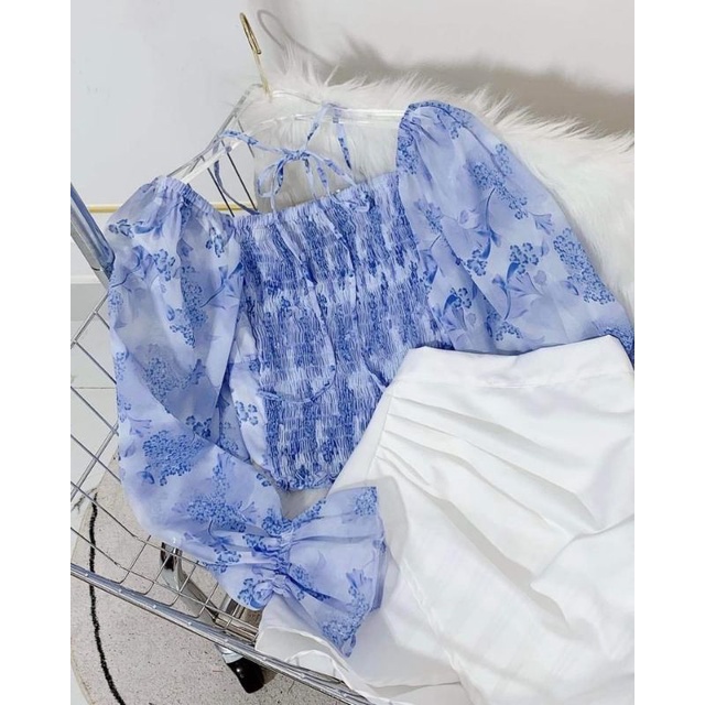 Set Chân Váy Kaki Mango Áo Tơ Voan