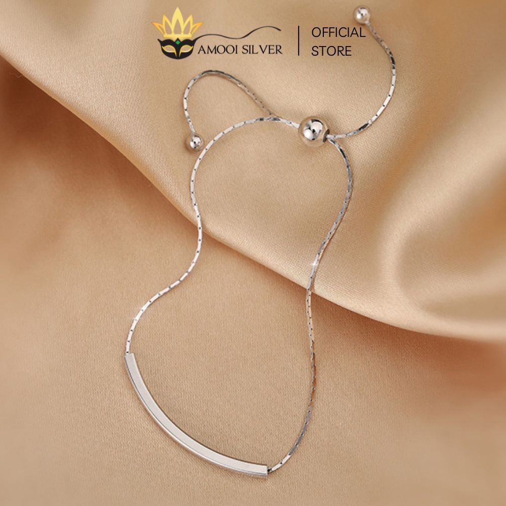 Lắc Tay Bạc S925 Mẫu Thanh Ngang Thắt Dây Rút Thanh Lịch - Amooi Silver AT61