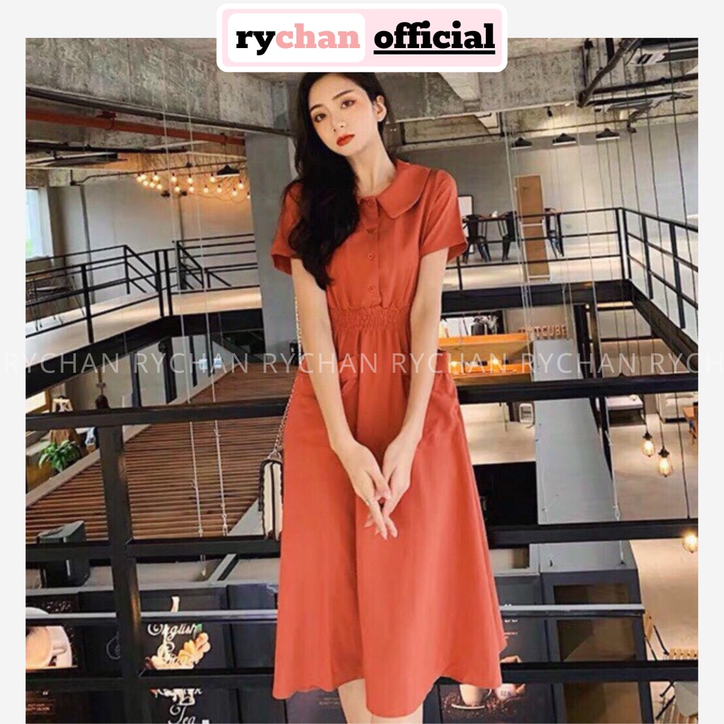 [ẢNH THẬT CUỐI] Đầm Xòe Sơ Mi Cổ Sen Cam Đất 2 Túi Dễ Thương - DX331