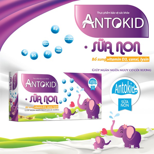 Siro ANTOKID SỮA NON chứa calci nano, Lysine giúp trẻ ăn ngon cao lớn - Hộp 20 Ống