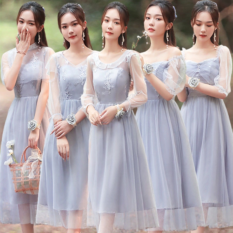Đầm Phù Dâu Dáng Dài Mỏng Màu Xám Hồng Thời Trang Thanh Lịch Cho Nữ