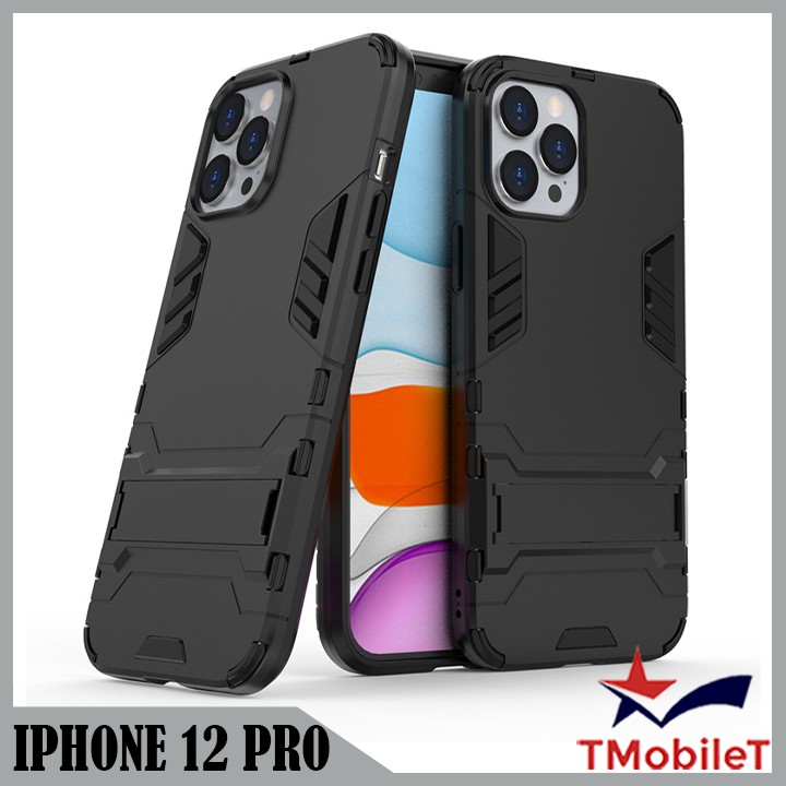 Ốp Lưng Apple iPhone 12 Pro iRon Man chống sốc Bảo Vệ Điện Thoại Có Chân Chống Xem Video - Màu Đen